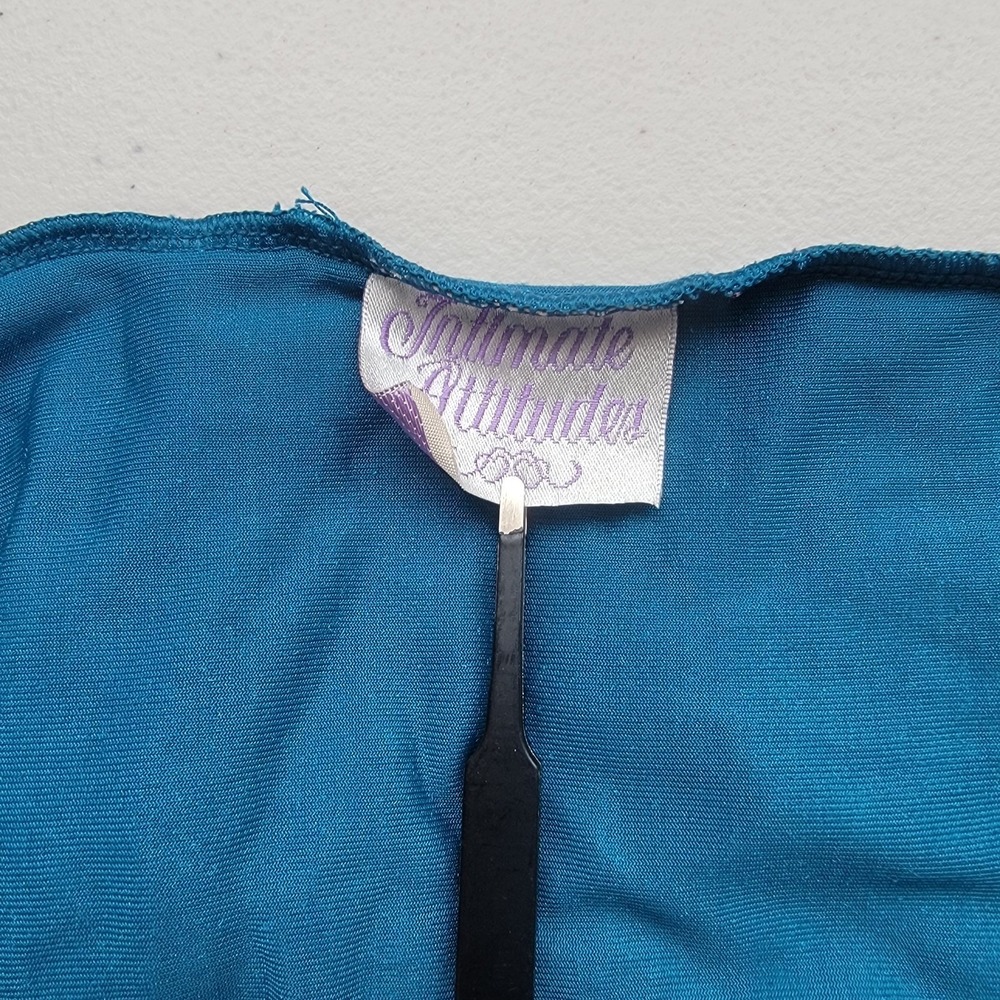 Intimate Attitudes Velvet Chemise Women Medium Teal Blue Lace Trim Floral Slip - Picture 3 of 5